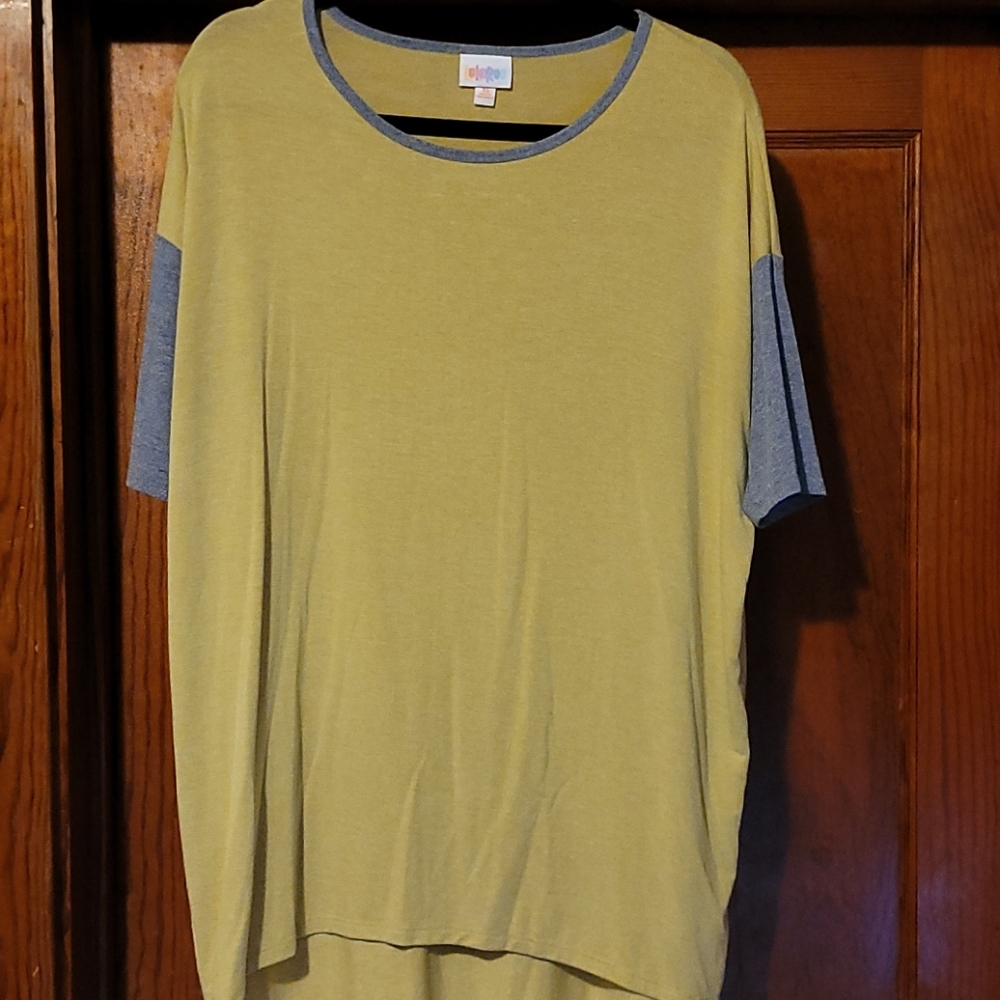 Lularoe Irma size xs mustard yellow and blue grey
